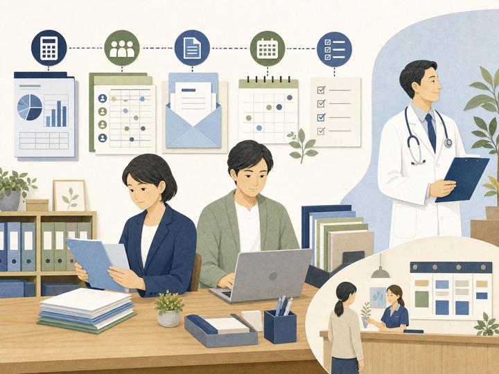 経理・労務・日々の運営を整理するバックオフィスのイラスト